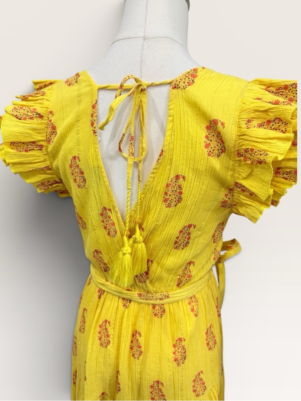 A loves A Daisy Yellow Floral Metallic V-Neck Ruffle Sleeve Tiered Maxi Dress - Picture 6 of 12